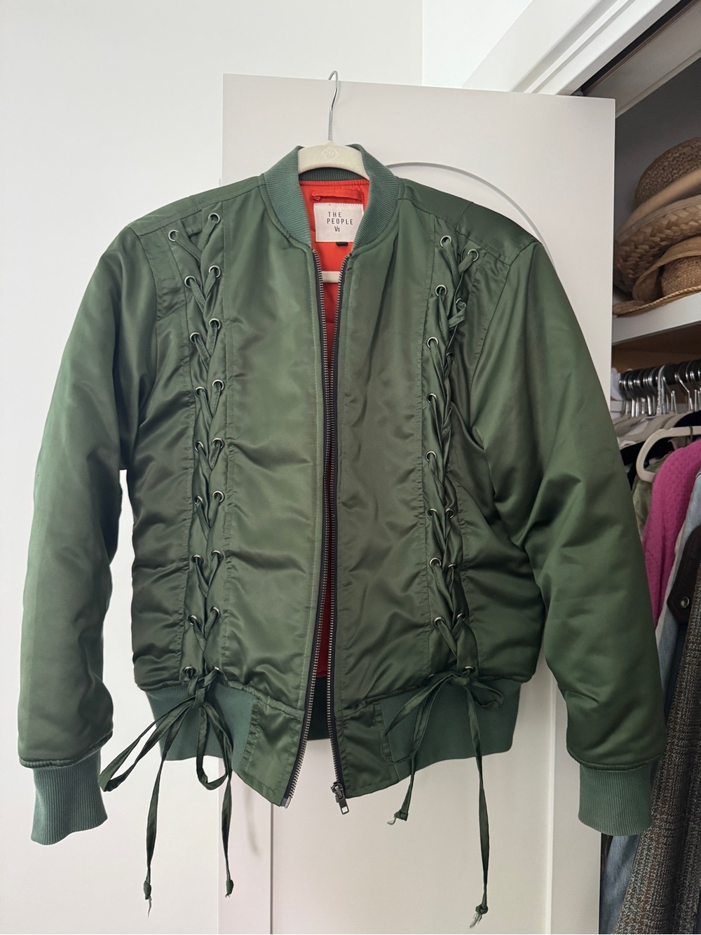 The People Vs. Olive Green Bomber Jacket with Lace-Up Sides